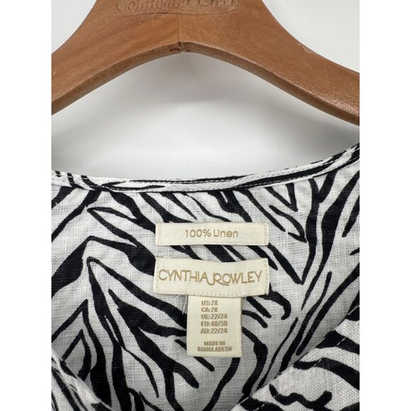 Cynthia Rowley Womens Zebra Print Button-Up Top tunic size 2X plus 100% Linen - Picture 2 of 4